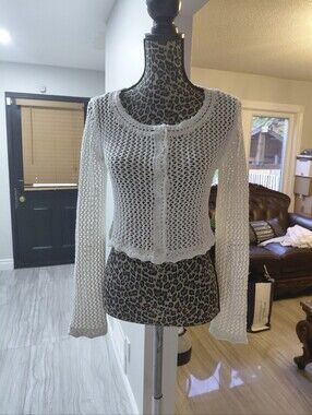 American Eagle White Crochet Knit Cardigan